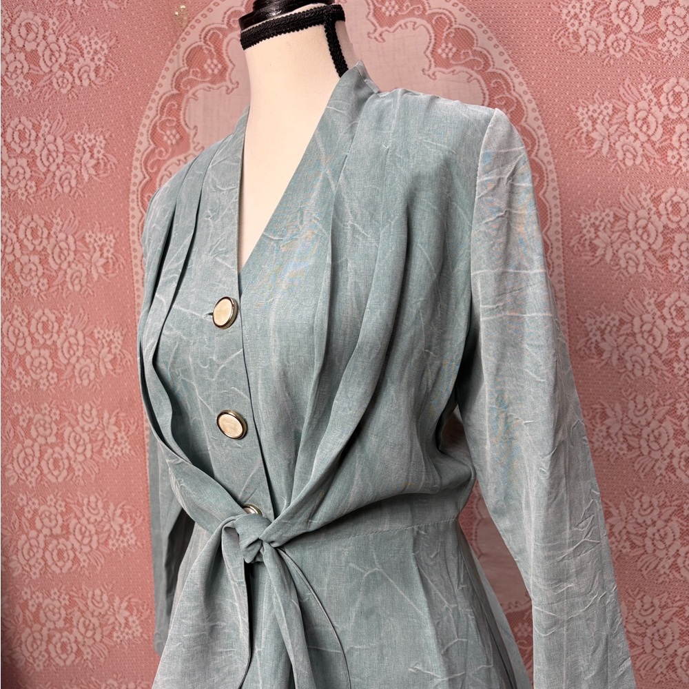 Vintage Sage Tie-Front Blazer Top – Made in Canada – Sz 6
